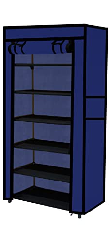 Image of Multi Utility 6 Layer Shelf Collapsible Metal Pipes with Non-Woven 100GSM Fabric Cover for Shoe /Cloth /Toy /Books Rack (Blue, Metal)