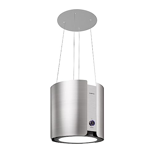 Klarstein Skyfall Smart - Cappa a Isola, Controllo Manuale o per App, 45 x 42 cm (ØxL), Sospesa, Ricircolo/Scarico, 3 Livelli, 402 m³/h, 200 W, Luce LED, Classe Energetica C, Argento