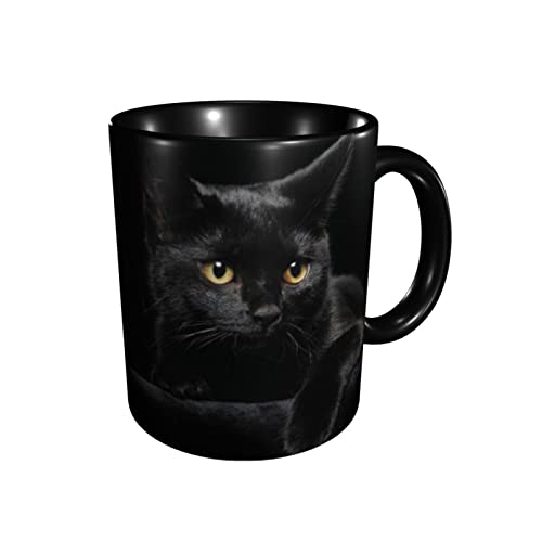EDJKEJYCO Tasse à paroi intérieure colorée - Motif chat noir - Large tasse à thé, café et chocolat chaud - Pour thé, café, bureau, cadeau Cover