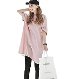 [MaxWant] ロングTシャツ Tシャツ ワンピース レディース ゆったり 夏 五分袖 膝丈 ドロップショルダー サイドスリット 無地 カジュアル(L, ピンク)