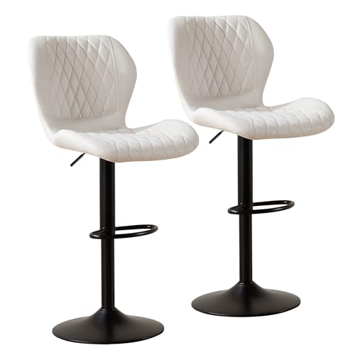 Image of Cream Bar Stools Set of 2, Modern Swivel Counter Height Barstools for Kitchen Island Chairs, Adjustable Fabric Bar Stools for Kitchen Counter Bar