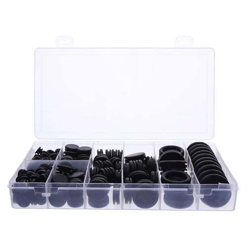 ERINGOGO 200pcs Black Rubber Grommet Kit for Wiring Protection, Single-Sided Cable Grommets Fits 7.14-25.4mm Holes, Electrical Wire Gasket with O-Ring Closure for Industrial and Automotive