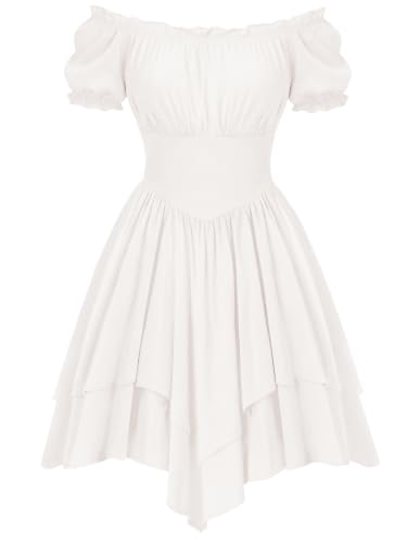 Renaissance Pirate Costume Women Off Shoulder Mini Dress Ivory S - image 1