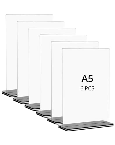 QWORK® 6 Pack A5 Acrylic Sign Holder with Base, Double Sided Acrylic Display Stand Poster Menu Holder for Office Hotel Restaurant Exhibition Wedding - Image 6