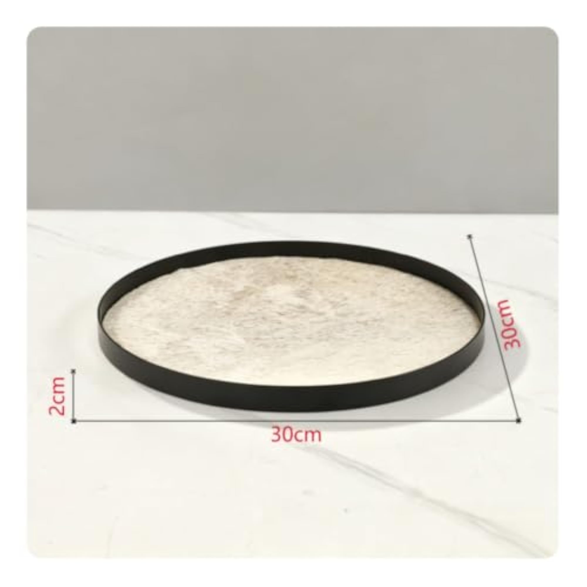 Decorative Round Tray with Metal Rim, Chic Modern Design