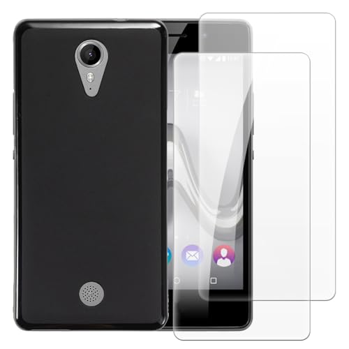Shantime Coque avec 2 pièces Protection Compatible avec Wiko Tommy, Étui Antichoc + Verre Trempé pour Sécurité Totale(Noir)
