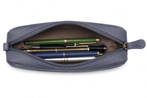 Image of Calfnero Genuine Leather Toiletry Bag for Men & Women | Premium Leather Travel-Pouch | Toiletry Organizer | Cosmetic & Shaving Kit Bag | Unisex Travel Dopp Kit (Navy)