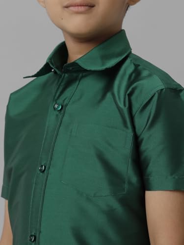 Image of RAMRAJ COTTON Boys Silk Cotton Shirt With Adjustable Cream Dhoti Perfect For Ceremonies| Festivals| And Special Occasions