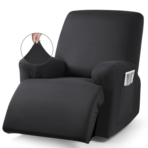 TAOCOCO Recliner Chair Covers Stretch Recliner Covers for Recliner Chair, Polyester Reclining Chair Cover with Arms 3-Piece Soft, Durable and Skin-Friendly Furniture Protector (1 Seater, Black)