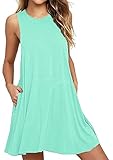 YMING Women's Comfy Solid Color Sundress Casual Loose Fit Dresses Swing Mini Tank Dress Mint Green 3XL