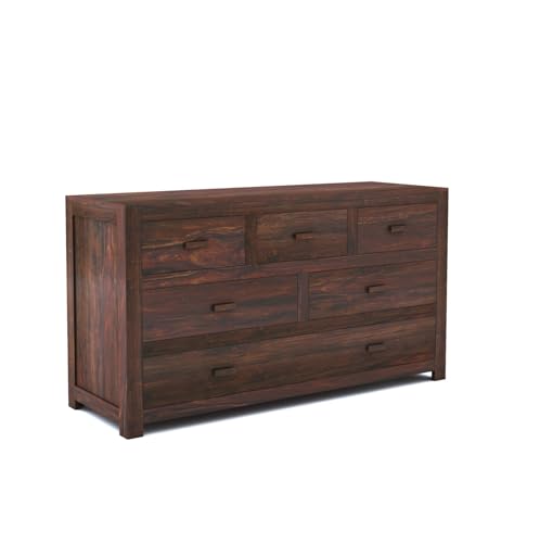 Image of Sheesham Wood Chest of 6 Drawers for Storage | Wooden Sideboard Cabinet for Living Room, Bedroom (Walnut Finish)