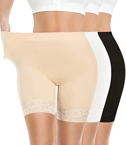 Yeblues 3 Pack Lace Slip Shorts for Under Dresses Women Smooth Anti-chafing Boyshorts Seamless Underwear Safety Shorts