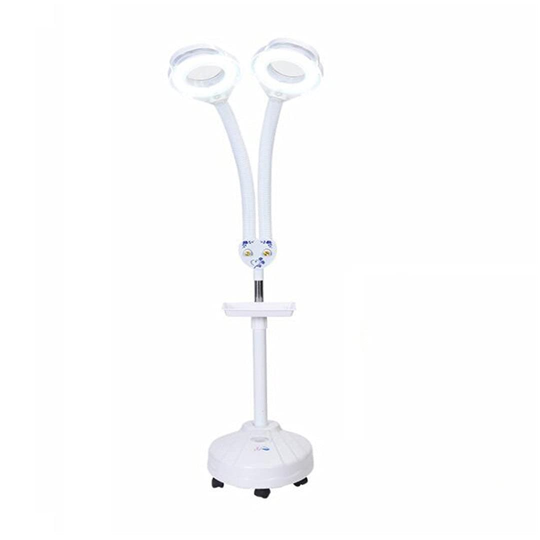 Loupe lampadaire LED 8X dioptries au design épuré pour soins faciaux