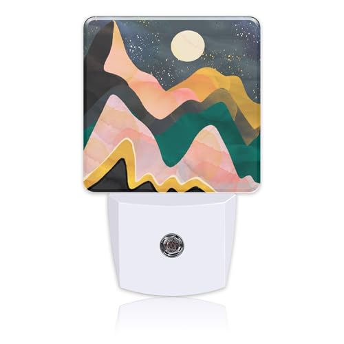 Image of Plug in Night Lights Abstract Mountains Night Sky and Moon Nightlight Plug Into Wall Dusk to Dawn Sensor LED Night Light for Kid Girls Boys Room Decor,Hallway,Kitchen,Bathroom,Nursery,Stairs