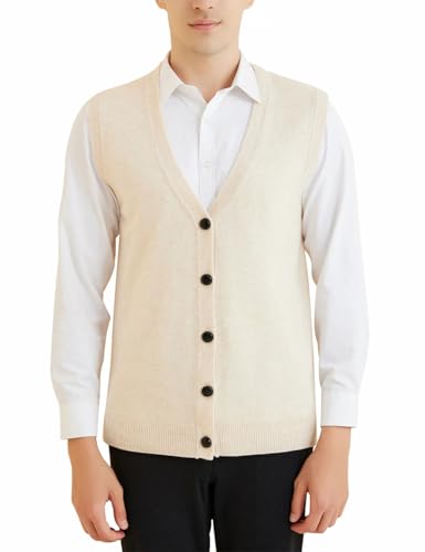 Men’S Soft Thick Knitted Sweater Vest with Pockets Casual Slim Fit V-Neck Sleeveless Button Down Cardigan3