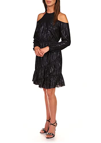 Michael Michael Kors Women's Long Cold Shoulder Sleeve Flounce Hem Dress...
