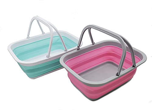 SAMMART 9.2L Collapsible Tub with Handle, Portable Outdoor Picnic Basket/Crater, Foldable Shopping Bag