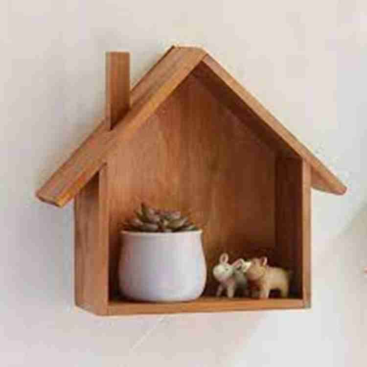 onlinecraft Wooden Wall Shelf hut (Brown)