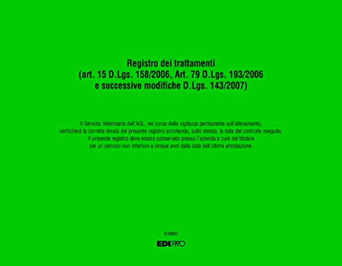 Edipro E2890 - Registro de tratamientos terapéuticos (tapa verde) 46 páginas numeradas F.To 24,5 x 31