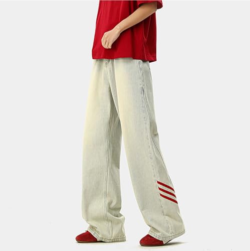 Y2K Baggy Jeans for Men Red Striped Straight-Leg Wide-Leg Casual Fashion Retro Grunge Pants Streetwear Fall Clothes3