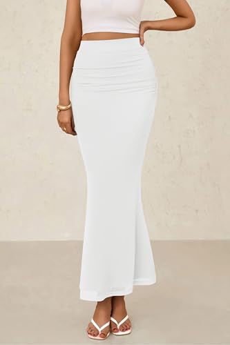 PRETTYGARDEN Women Bodycon Mermaid Skirt 2025 Spring Summer Casual Fitted Mesh High Waisted Ruched Maxi Long Going Out Outfit3