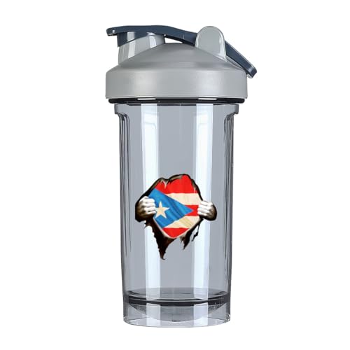 Vintage Torn Broken Porto Rico Flag 18 Ounce Shaker Bottle Drink Mixer Leak-proof Pre Workout Protein Shakes Meal Replacement Shakes Bottles 500ML/18 Oz Gray