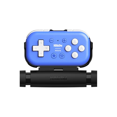 8Bitdo Micro Bluetooth Gamepad Pocket-Sized Mini Controller with Mobile Clip for Switch, Android, Supports Keyboard Mode (Blue)
