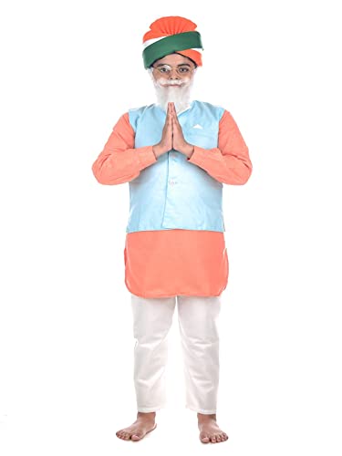 Image of BookMyCostume Narendra Modi PM with Tricolor Pagri India Independence Day Kids Fancy Dress Costume 6-7 years