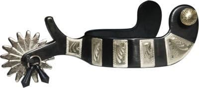 Showman Black Steel Jingle Bob Spurs w/Engraved Silver Accents