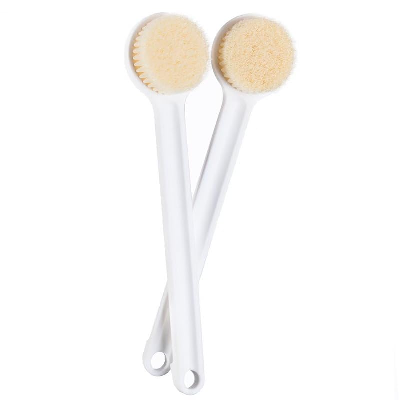 2PC Shower Brush with Soft and Stiff Bristles, Wood Anti Slip for Shower, Bath Dual-Sided Long Handle Back Scrubber Body Exfoliator for Wet or Dry Brushing