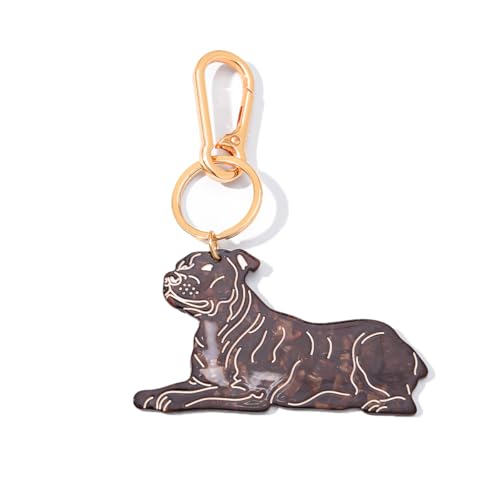 Rottweiler Keychain Bag Charm - Acetate Dog Key Ring with Gold-Tone Metal Clasp - Compact German Guard Dog Gift