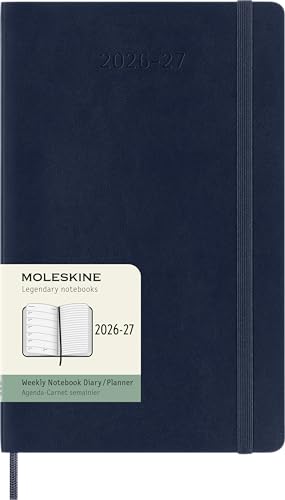 Moleskine Agenda Semanal 2026 2027 - Agenda de 18 meses con espacio para notas, tapa blanda y cierre elástico, color azul zafiro, formato Large 13 x 21 cm
