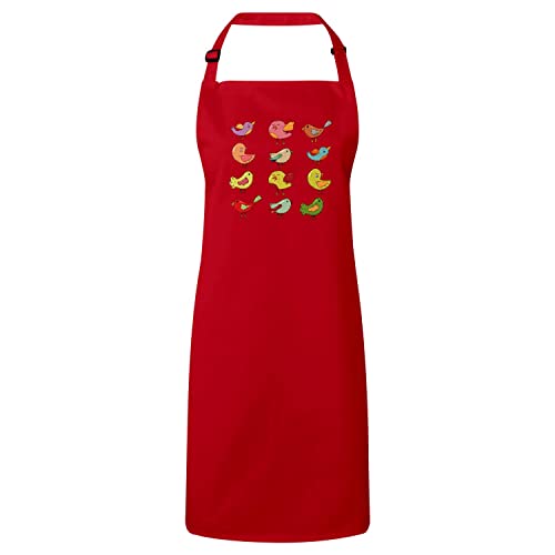 Tablier cuisine de qualité premium au motif oiseaux multicolores style peinture et dessin