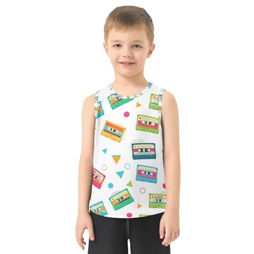 J JOYSAY Cartoon Music Tape Boys Tank Top Sleeveless Muscle Shirts Quick Dry Workout Sport Active Kids T-Shirts 3-15T2