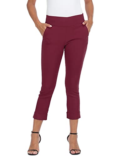 Image of HDE Pull On Capri Pant for Women w /Pockets Elastic Waist Cropped Work Pant | Comfortable Pull On Waist, Tailored Fit with Cuff, Stretchy Summer Office Pants, 24.25 inch Inseam, Professional Dress Capris