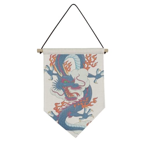 Drapeau chinois en toile motif dragon traditionnel et nuages pour décoration