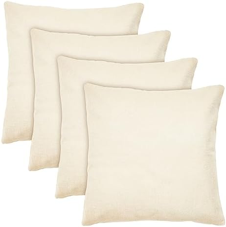 Juvale Canvas Covers for Throw Pillows - 17 x 17 in, Cream, Pack of 4, Cotton - Hidden Zipper & Customizable Cases for Couch Pillows & Embroidery Blanks