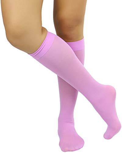 Image of ToBeInStyle Women's Opaque Knee High Nylon Fashion Socks Solid & w /Front Satin Bow