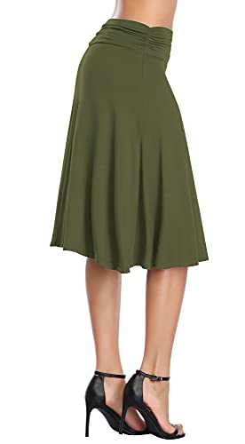 Image of Urban CoCo Women's Ruched High Waist Knee Length Jersey A-Line Stretchy Flared Casual Skirt