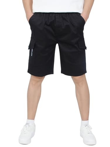 Camlakee Boys Stretch Cargo Shorts Elastic Waist School Kids Twill Summer Short Black 8-9 Years/Size140 cover