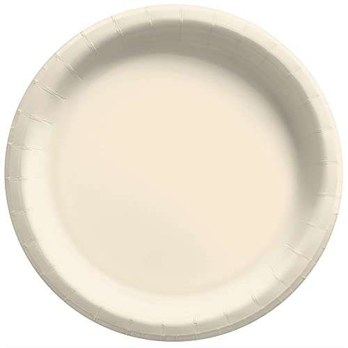 Amscan Disposable Big Party Pack Paper, Vanilla Crème Plates, 9"