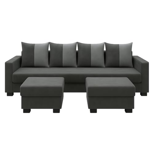 Image of SOCOZI Braviza 6 Seater L Shape Sofa Set with 2 Movable Ottomans | Flexible Layout | Soft Velvet Suede Fabric | Modern Design | Plush Comfort Cushions for Living Room (Dark Grey-Light Grey)
