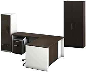 Amazing Reception Center 5pc Group Includes Personal Cabinet + Reception Closet + Mobile Filing Cart"OfisLITE" Model 2795 Contemporary White/Espresso Color. Instantly Update Your Reception Area