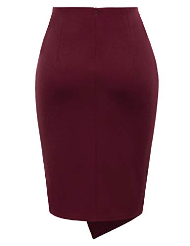 Kate Kasin Wear To Work Pencil Skirts For Women High Waist Stretchy Knee Length Pencil Skirt Wine Red, 2X-Large #TOP1