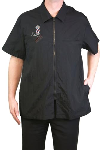 CHARLENE Classic Barber Zip Jacket with Collar and Barber Pole Logo (M, BLACK)