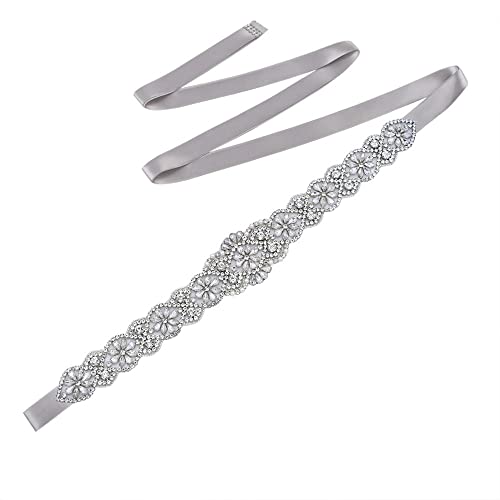 Ceintures pour femme, ceinture de mariée avec perles de cristal, ceinture de mariage pour demoiselle d'honneur, mariée, bal de fin d'année, Ruban argenté., taille unique Cover