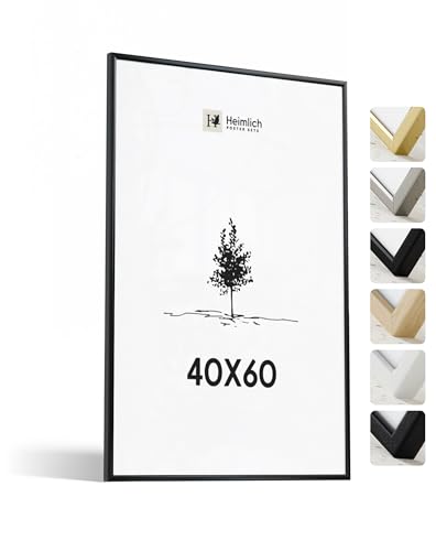 Heimlich® 1x Marco de fotos 40x60 cm Aluminio Negro marcos cuadros | Vidrio Acrílico Irrompible Grano Visible Duradero Fácil de Colgar | Para Decoración de Pared y Decoración Hogar marco 40x60 cm