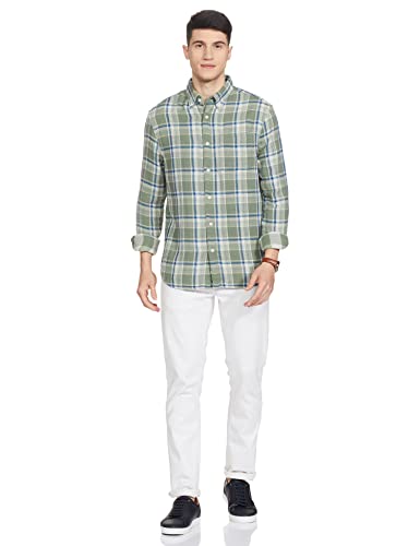 Image of Marks & Spencer Mens Checkered Cotton Collared Neck Relaxed Fit Overshirt