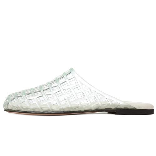 Clear Jelly Shoes for Women Slip on Jelly Mesh Slides Comfortable Closed Toe Flats Sandals Summer Beach Slippers.