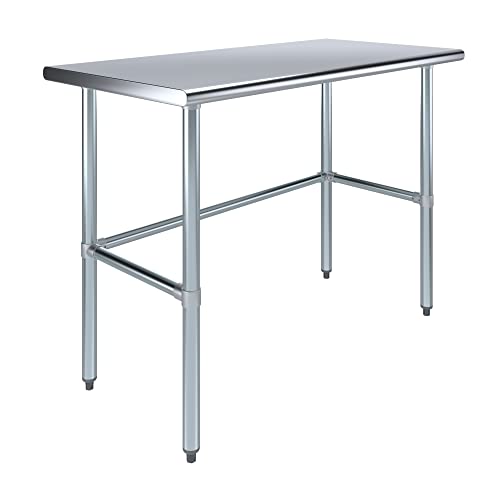 Image of AmGood Stainless Steel Work Table Open Base | Metal Work Bench (Stainless Steel Table Open Base, 48 inch Long x 24 inch Deep)